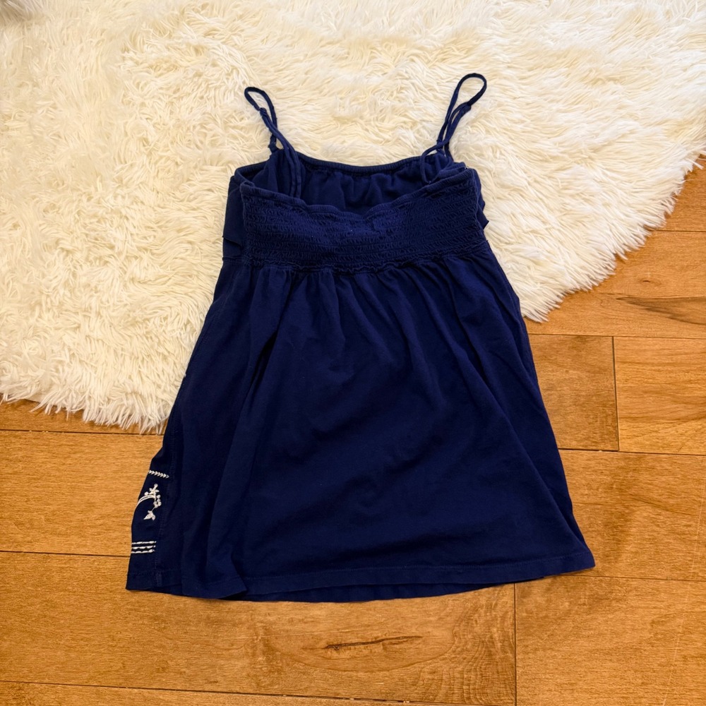 SO Women Navy Blue Embroidered Babydoll Cami Top Boho Ruffle Tank Size L Medium - Picture 3 of 3